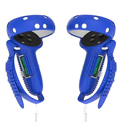 Controller-Griffe Abdeckung kompatibel mit Oculus Quest 2 Zubehör, TOMSIN breite Knöchelriemen mit Batterieöffnung, erweiterte VR-Griffe Schutz für große Hände (blau) Cover