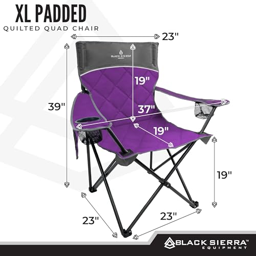 Oversized Black Sierra Quilted Padded Camping Chair - Heavy Duty Outdoor Lounge Seat, Supports 300 lbs, Portable Folding Design with Cup Holder for Beach, Sports, and Patio - Image 3