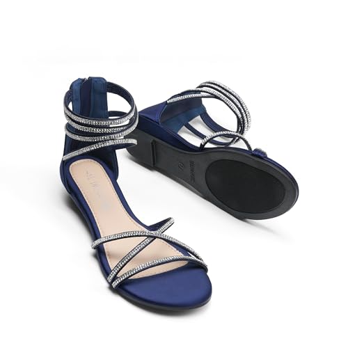 Image of DREAM PAIRS Women's Ankle Strap Flat Sandals Summer Dressy Strappy Gladiator Rhinestones Sandals