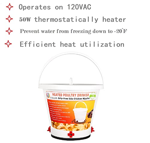 H&G Lifestyles Heated Poultry Waterer Heated Water Bucket For Chickens 4 Gallon Hanging Chicken Waterer #TOP3