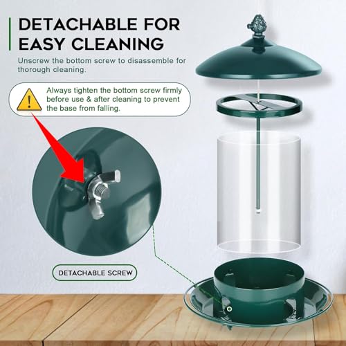 Gbekery Metal Bird Feeders for Outdoors Hanging, Weather Resistant Wild Bird Feeder with 360 Degree Feeding Tray, Green by Gbekery - Used condition - Image 5
