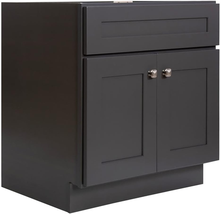 Pemberly Row Wood Bathroom Vanity Base, Urbane Bronze Finish, 30 in, Soft-Close Hinges, Modern Shaker Style, Solid Wood Construction, Unassembled, Fits 31 x 22 in Vanity Top, Ideal for Bathroom