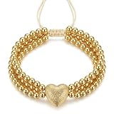 Genérico Bijou d'Amour Pulsera Corazón Mujer Ajustable con Baño de Oro 18K – Pulsera de Bolas Doradas Elegante con Colgante Corazón 2cm – Joyería Femenina Regalo Cumpleaños, San Valentín
