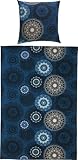 Erwin Müller Bettwäsche Mako-Satin Mandala dunkelblau Größe 80x80 cm / 135x200 cm - feinfädig, temperaturausgleichend, atmungsaktiv, 100% Baumwolle, mit Reißverschluss