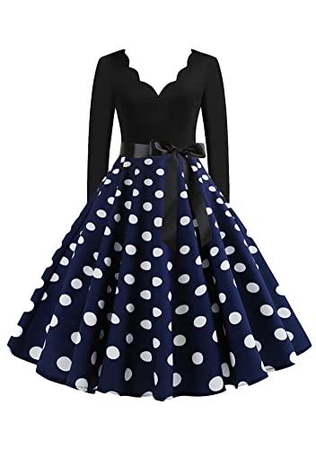 EFOFEI Womens 1950s Audrey Hepburn Prom Gown 50s 60's Party Evening Dresses Vintage Rockabilly Homecoming Dress Navy Blue XL