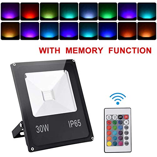 Preisvergleich Produktbild Bellanny 30W RGB Strahler Fluter, IP65 Wasserdicht LED Flutlichtstrahler, Garten Stimmungslichter, 16 Farben 4 Modi, Mit Fernbedienung, Für Party,Hochzeiten,Parks(Speicherfunktion)