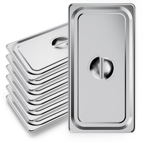 WantJoin Steam Table Hotel Pan Lids - 6 Pack Plain Cover for 1/3 Third Size Stainless Steel Metal Tray Sets Food Storage Container Chafing Dishes Commercial Restaurant Buffet Warmer Catering Supplies