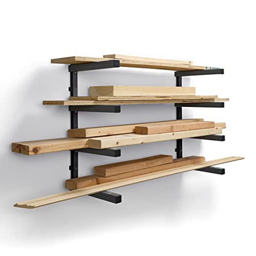 Bora 4-Level Lumber Storage Rack Wood and Garage Organization Space-Saving Metal Shelf for Pipes, Boards, Plywood, and Building Materials - PBR-004B Black Gray by BORA - Used condition - US$30.12