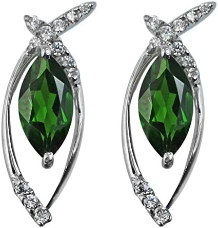 Carillon Chrome Diopside Marquise Shape Gemstone Jewelry 18K White Gold Stud Earrings For Women/Girls