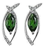 Carillon Chrome Diopside Marquise Shape Gemstone Jewelry 18K White Gold Stud Earrings For Women/Girl