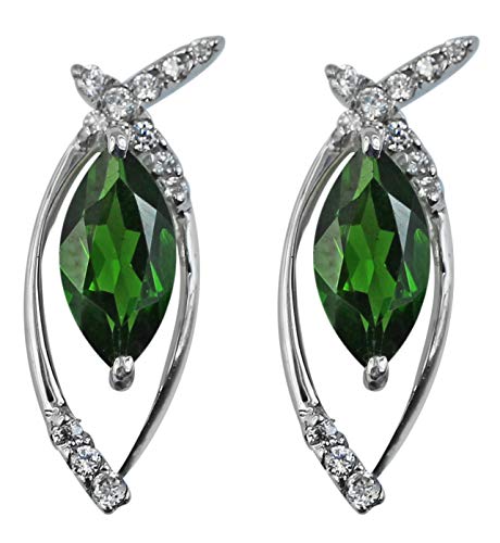 Carillon Chrome Diopside Marquise Shape Gemstone Jewelry 18K White Gold Stud Earrings For Women/Girls #TOP3