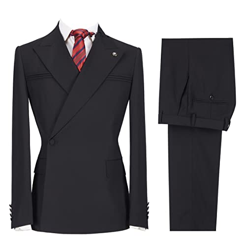 Costume pour homme à revers en pointe un bouton noir bleu dîner du marié