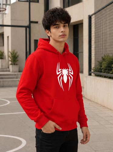 Image of More & More HOODMASTER Men's Cotton Hoodie Sweatshirt with Full Sleeves Regular Fit Solid Pattern Spider Printed Theme Hooded Neck and Standard Length | Cotton Hoodie Sweatshirt for Men