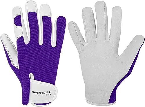 WESTWOOD FOX Arbeitshandschuhe Herren Leder Schnittfeste Handschuhe für Garten Gartenhandschuhe Damen Dornensicher, Gartenhandschuhe Dornenfest Gartenarbeitshandschuhe (Violett, S)