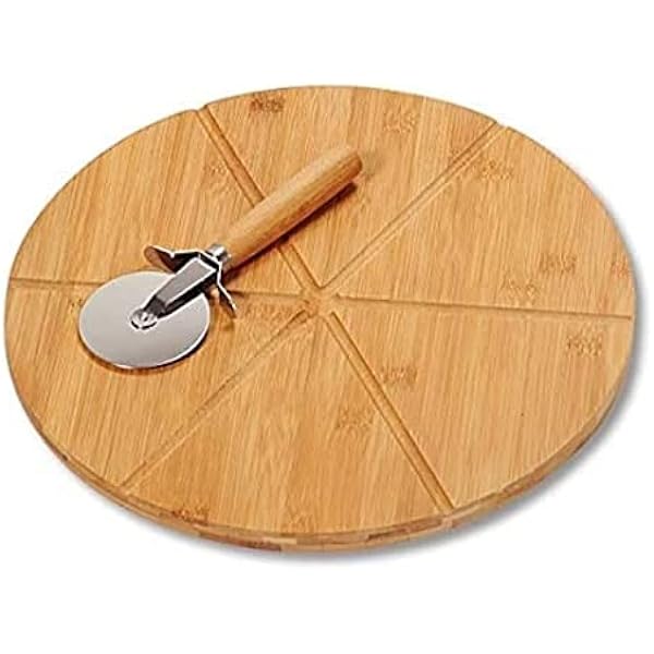 Kesper 58462 Talerz do pizzy z nożem do pizzy, bambus z certyfikatem FSC, wymiary: Ø 32 cm, grubość: 1,5 cm