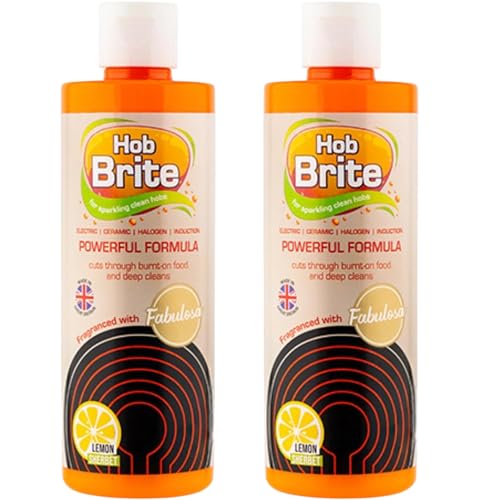 Hob Brite Hob Cleaner Lemon Sherbet (2X 250 ml) A Powerful Cream Formula for Electric Ceramic Halogen and Induction Cookers with Degreaser Sponge