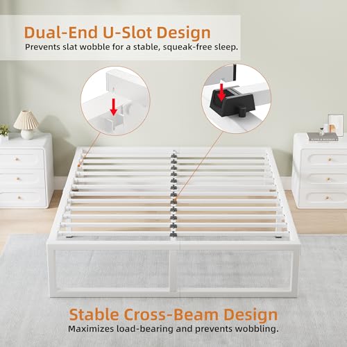 Image of 18 Inch Metal Full Size Bed Frame with Steel Support, Noise-Free