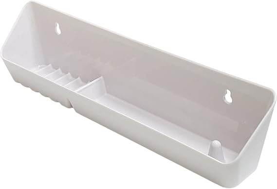 11 Kitchen Sink Front Tip-Out Accessory Trays with Mounting Screws, White, 2 Pack (Conventional Open Tray and Accessory Tray with Ring Holder and Soap Dish) Hinges are Not Included