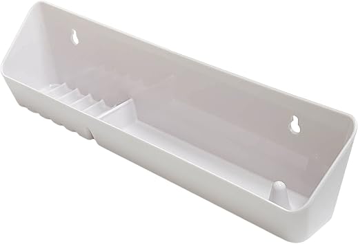 11 Kitchen Sink Front Tip-Out Accessory Trays with Mounting Screws, White, 2 Pack (Conventional Open Tray and Accessory Tray with Ring Holder and Soap Dish) Hinges are Not Included