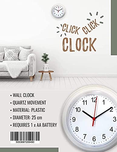 2PCS 25cm Wall Clock Round Kitchen classic Quartz Stylish Easy Readable Big Number Ideal for Any Room in Home, School and Office, ikea clock classic style