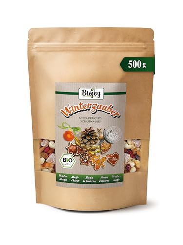 Biojoy Magia de Invierno Ecológica (500 g) - Mix de frutos secos y frutas desecadas con almendras, anacardos, arándanos rojos, moras blancas, nueces de Brasil y chocolate
