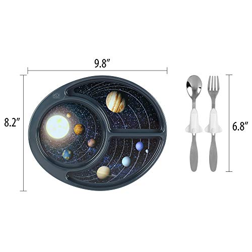 Kids Divided Plate With Utensils - Children's Meal Set With Plate, Fork And Spoon - Outer Space #TOP7