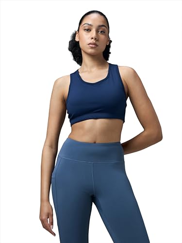 Image of TECHNOSPORT Women's Solid Slim Fit Scoop Neck Sports Bra ELASTOPLUS 4-Way Stretch Sleeveless Polyester Quick Dry UPF50+ for Gym Yoga Running