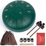 Amkoskr Tambor de lluvia para exterior, 6 pulgadas, 11 notas, tambor de lengua de acero, instrumento principal de acero para yoga, meditación, educación musical, regalo, verde
