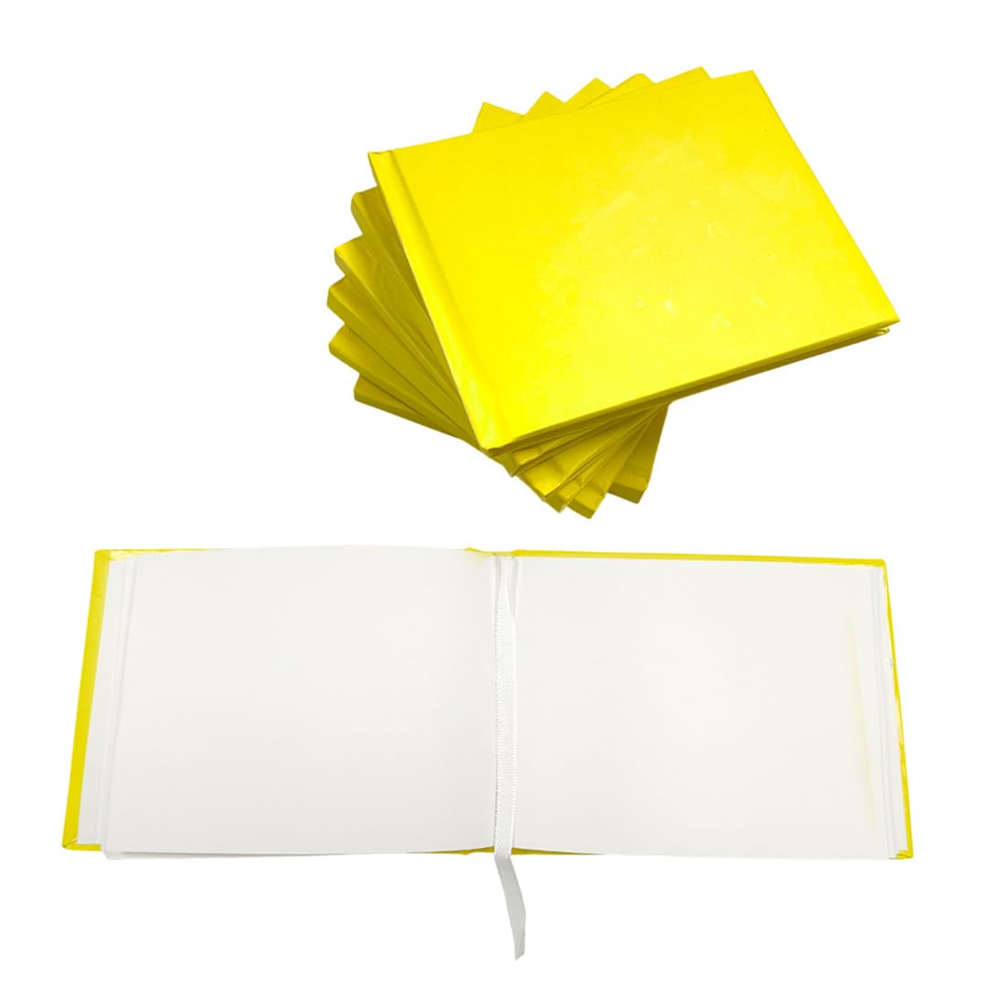 Janrax Pack of 60 Plain Cover 100 Pages Yellow Autograph Books – School Leavers Signature, End of Term Memory Book