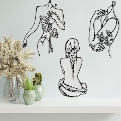 3 decorazioni da parete moderne e minimaliste astratte, decorazione da parete a forma di corpo donna, stampa artistica da parete, in metallo, per soggiorno, camera da letto, parete, arte minimalista,