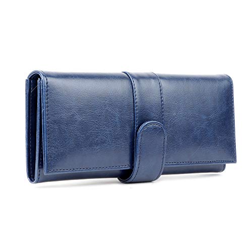 Image of Nevis Blue Crunch Leather Women's Clutch (NVS-CRUNCH-LEATHER-W-WALLET-064)