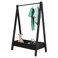 URBNLIVING Kids Wooden Hanging Dress Up Clothes Rail Rack Display Stand Extra Storage Shelf (Black)