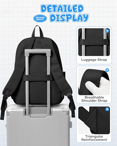 VGCUB Schulrucksack Teenager Mädchen Jungen Schultasche Wasserdichter Leichter Freizeitrucksack Rucksack Damen für Die Schule Teenager Mädchen Aesthetic School Daypacks Womens Backpack Schwarz