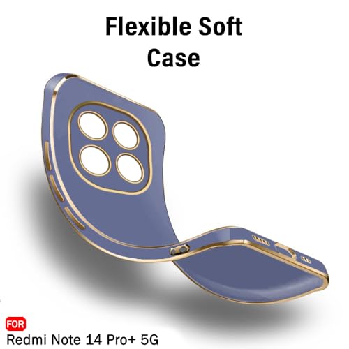 Image of TheGiftKart Luxurious Golden-Plated Back Cover Case for Redmi Note 14 Pro Plus 5G | Raised Lips for Camera & Screen Protection | Shockproof Design Cover for Redmi Note 14 Pro+ 5G (TPU, Greyish Blue)
