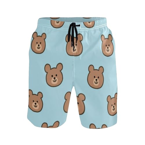Blue Cartoon Bear Board Shorts Men's with Pockets Mens Swim Shorts with 8”/ 9” Long XL Plus Size Exercising