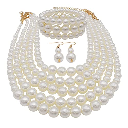 We We Chunky Pearl Necklace Large Pearl Choker Necklace For Women Wedding Jewelry Set (White) #TOP5