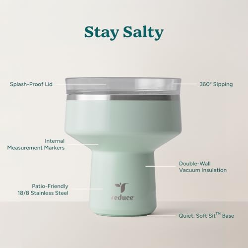 REDUCE Saltini 16 oz Cocktail Tumbler - Insulated Margarita Tumbler with Lid - Keeps Drinks Cold for 10 Hours - 360 Sippable Martini Glass Alternative - Shatterproof, Perfect for Parties - Sea Glass — view 2