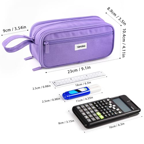 Image of TOPBIDAI Large Pencil Case Pouch for Girls Boy Women Men Adults | Big Capacity Canvas Pencil Bag, Office School Supplies, Multi Compartment Zipper Stationery Pen Box(Full Purple)