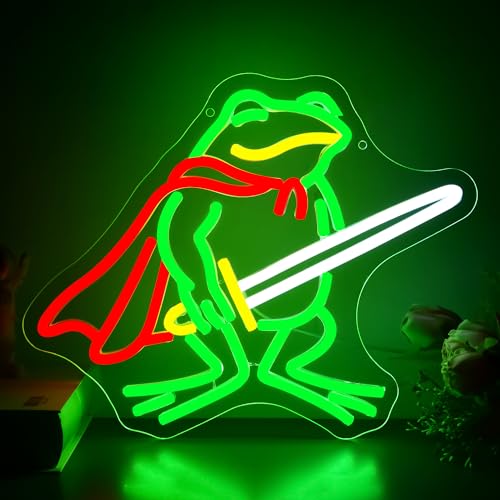 Fuzuneli Sword Frog Neon Sign for Wall Decor Cartoon Frog Neon Light for Man Cave