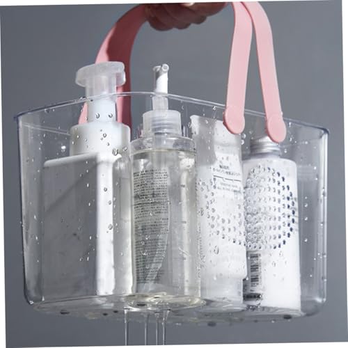 Panier de rangement de bain 35x25 cm rose transparent avec poignée