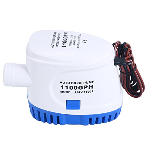 Amarine Made 12V 1100 GPH Auto Submersible Boat Bilge Water Pump with Float Switch 3/4 inch Outlet, Automatic All-in-one 3.2A Ignition Protected Marine Emergency Pump for Saltwater Freshwater