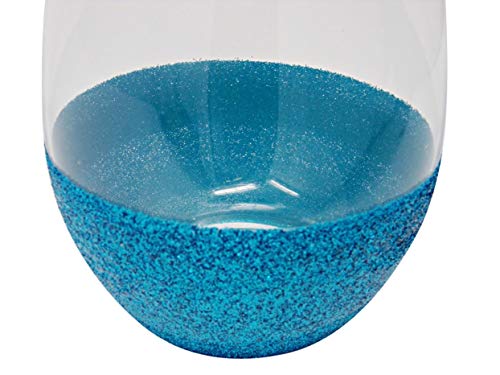 Stemless Wine Glasses With Turquoise Glitter Dipped Bottom, 20 Ounce, Set Of 2 #TOP4