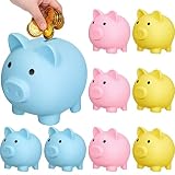 Gerrii 9 Pcs Plastic Piggy Bank Bulk for Kids Pig Money Bank Cute Large Unbreakable Piggy Coin Saving Box for Adult Girl Boy Easter Birthday School Baby Shower Decor, Blue Pink Yellow