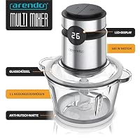 Arendo - Multi Zerkleinerer Küche elektrisch Edelstahl – extra starker 500 W Motor – 2 L Fassungsvermögen – Glas Behälter – mit Edelstahl-Mixbehälter – für Fleisch Nüsse Obst Gemüse u.v.m. – Ansicht 2