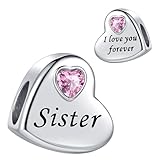 FGT Abalorio de corazón rosa con texto en inglés 'I Love You Forever Family' para pulseras Pandora, regalo de Navidad, cumpleaños, joyería para mujeres, amigas, hija, madre, esposa, nieta, talla única