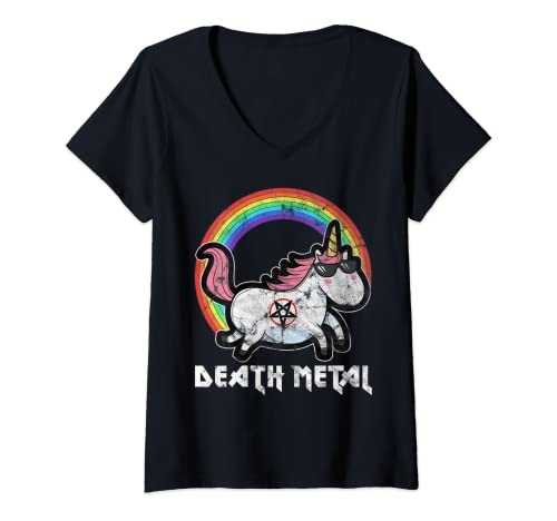 Femme Licorne musicale mignonne Death Metal Unicorn Punk Punk Musique Licorne T-Shirt avec Col en V