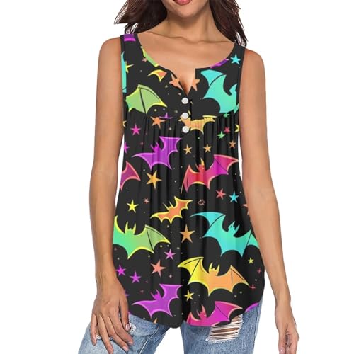 ZOUTAIRONG Halloween Sparkling Bat Women's Comfy Sleeveless Tunic Camis Tank Tops Loose Fit Womens Summer Casual Cami Shirts Sleeveless Tunic Tanks Tops Medium Size