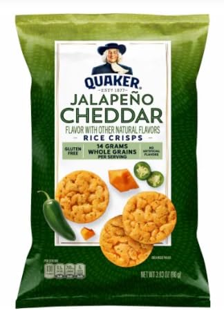 Popped Rice Cake Thin Crisps Jalapeno Cheddar 3.03 oz bags (Pack of 6)