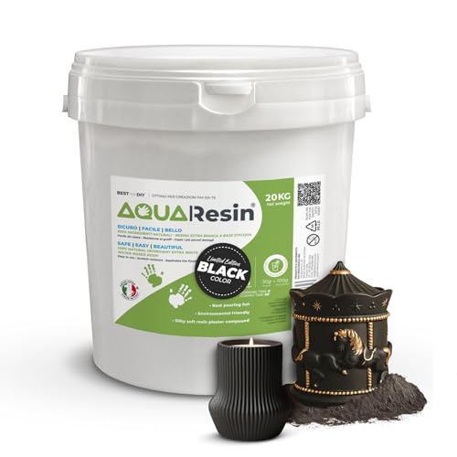 AQUA RESIN® – Alpha-Gips (Mineralharz) | Satinierter Porzellaneffekt, nur mit Wasser anzurühren, Sicher und Ungiftig, Weiß oder Schwarz und Färbbar, Für DIY, Formen, Kreative Objekte (Schwarz, 20 kg)