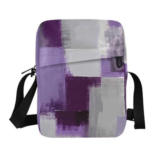 Purple White Gray Ink Art Painting messenger bag for men mens crossbody bag small Cross Body Purse Adjustable Strap for Travel Outdoor Daily
